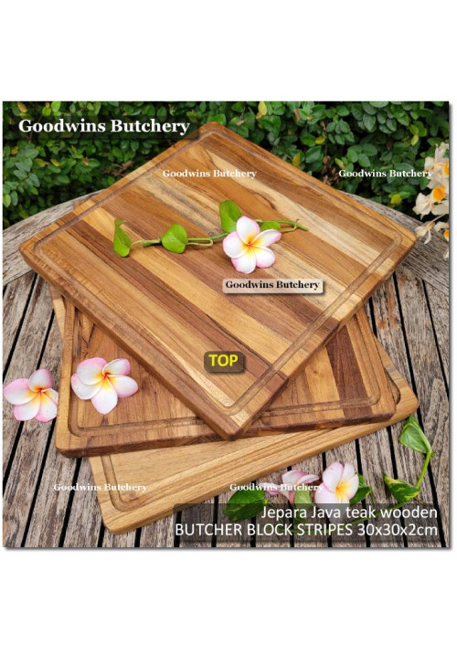 Cutting board butcher block STRIPES SQUARE 30x30x2cm +/-1.3kg talenan kayu jati Jepara